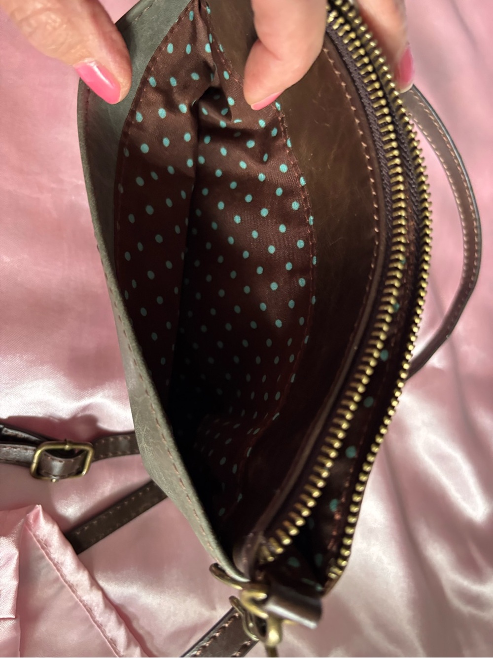 Chala Grey and Brown Paw Print Crossbody Bag - Picture 10 of 16